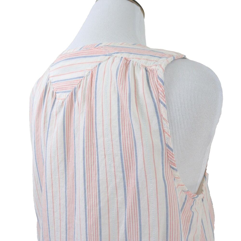 Lucky Brand Size L Top Lightweight Cotton Striped Blue Peach - Picture 6 of 10